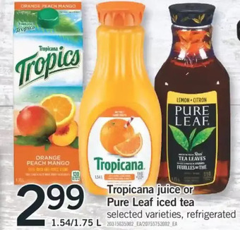 Fortinos Tropicana juice or pure leaf iced tea offer