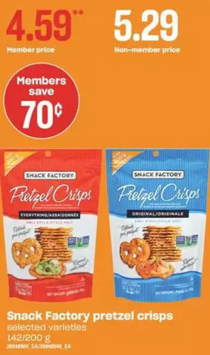 Independent Grocer Snack factory pretzel crisps offer