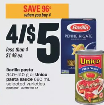 Independent Grocer Barilla pasta or unico pasta sauce offer