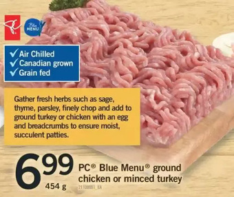 Fortinos Pc blue menu ground chicken or minced turkey offer