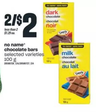 Independent Grocer No name chocolate bars offer