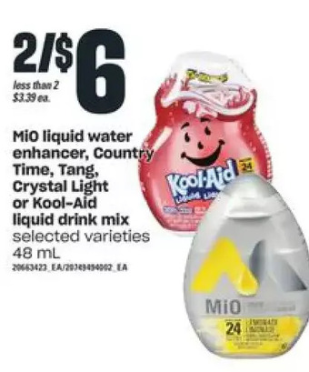 Independent Grocer Mio liquid water enhancer, country time, tang, crystal light or kool-aid liquid drink mix offer