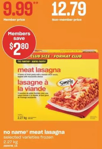 Independent Grocer No name meat lasagna offer