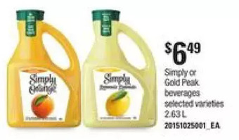 Loblaws Simply or gold peak beverages offer