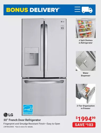 Visions Electronics Lg 30" french door refrigerator offer