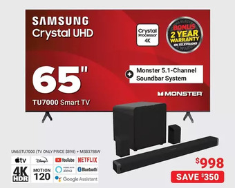 Visions Electronics Samsung 65" crystal uhd smart tv offer