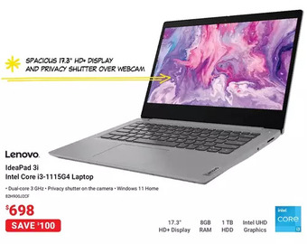Visions Electronics Lenovo ideapad 3i intel core i3-1115g4 laptop offer