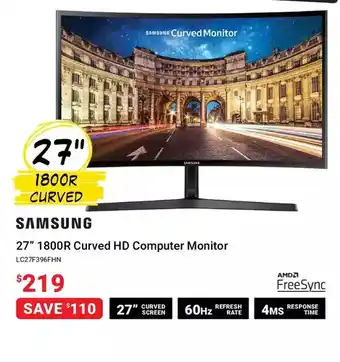 Visions Electronics Samsung 27" 1800r curved hd computer monitor offer