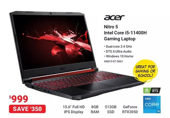Visions Electronics Acer nitro 5 intel core i5-11400h gaming laptop offer