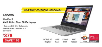 Visions Electronics Lenovo ideapad 1 amd athlon silver 3050e laptop offer