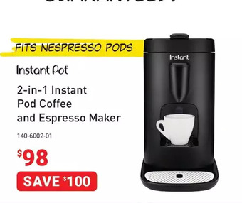 Visions Electronics Instant pot 2-in-1 instant pod coffee and espresso maker offer