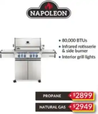 Napoleon 80,00 BTUs /Infrared Rotisserie & Side Burner/Interior grill Lights