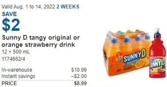 Costco Sunny D Tangy Original Or Orange Strawberry Drink offer