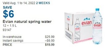 Costco Evian Natural Spring Water offer