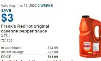 Costco Frank's RedHot Original Cayenne Pepper Sauce offer