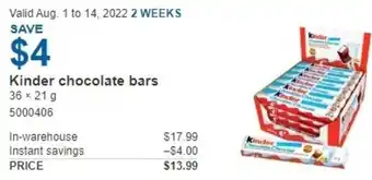 Costco Kinder Chocolate Bars offer