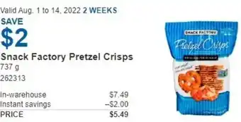 Costco Snack Factory Pretzel Crisps offer