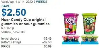 Costco Huer Candy Cup Original Gummies Or Sour Gummies offer
