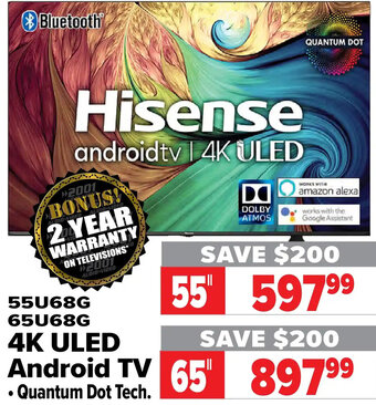 2001 Audio Video Hisense 4K ULED Android TV 55" offer