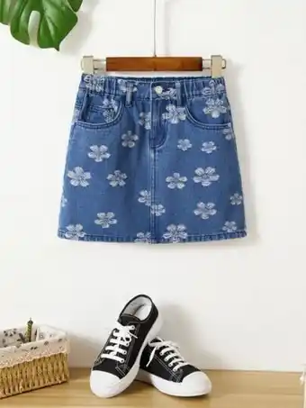 SheIn Girls floral pattern denim skirt offer