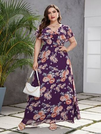 SheIn Plus allover floral v-back a-line dress offer