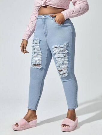 SheIn Plus high waist ripped skinny jeans offer