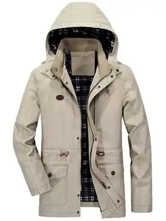 SheIn Men drawstring waist flap pocket patched detail zipper hooded jacket offer