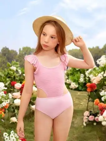 SheIn Girls smocked ruffle trim cut out one piece swimsuit offer