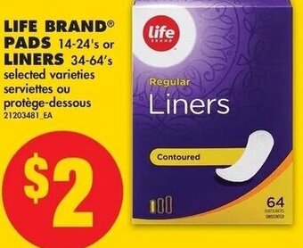 No Frills Life Brand Pads 14-24's or Liners 34-64's offer