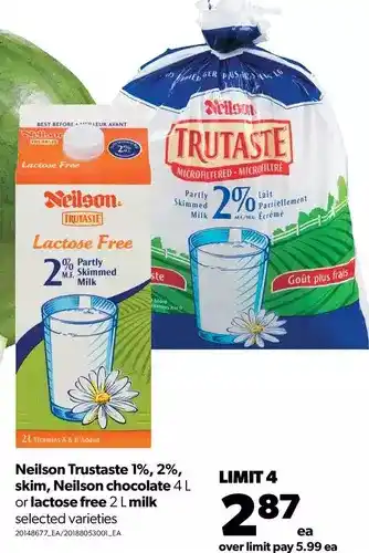 Real Canadian Superstore Neilson trutaste 1%, 2%, skim, neilson chocolate or lactose free milk offer