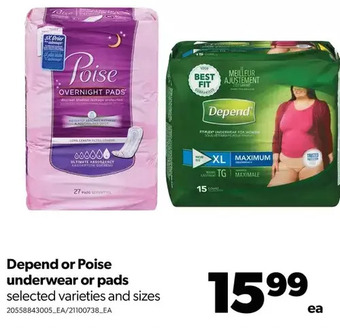 Real Canadian Superstore Depend or poise underwear or pads offer