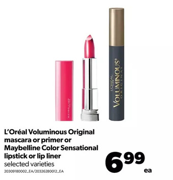 Real Canadian Superstore L'oréal voluminous original mascara or primer or maybelline color sensational lipstick or lip liner offer
