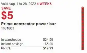 Costco Prime Contractor Power Bar offer