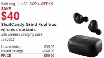 Costco SkullCandy Grind Fuel True Wireless Earbuds offer