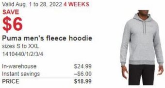 Costco Puma Men's Fleece Hoodie offer