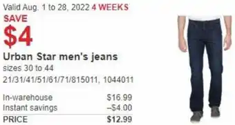 Costco Urban Star Men's Jeans offer