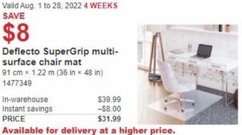 Costco Deflecto SuperGrip Multi-Surface Chair Mat offer
