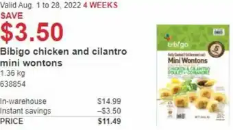 Costco Bibigo Chicken And Cilantro Mini Wontons 1.36Kg offer