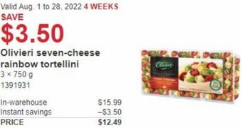 Costco Olivieri Seven-Cheese Rainbow Tortellini 3 x 750g offer