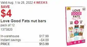 Costco Love Good Fats Nut Bars offer