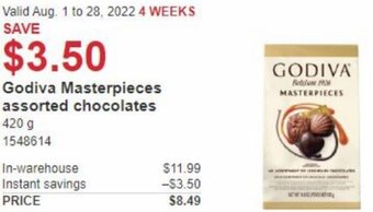 Costco Godiva Masterpieces Assorted Chocolates 420g offer