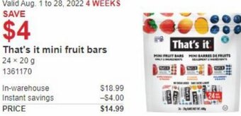 Costco That's It Mini Fruit Bars 24 x 20g offer