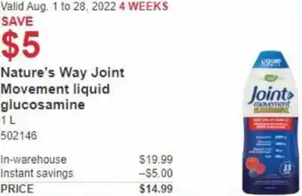 Costco Nature's Way Joint Movement Liquid Glucosamine 1L offer