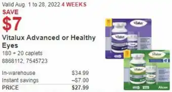 Costco Vitalux Advanced Or Healthy Eyes 180 + 20 Caplets offer