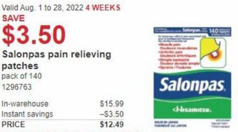 Costco Salonpas Pain Relieving Patches offer