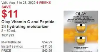 Costco Olay Vitamin C And Peptide 24 Hydrating Moisturizer 2 x 50ml offer