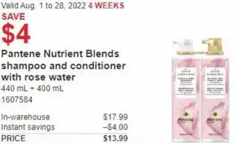 Costco Pantene Nutrient Blends Shampoo And Conditioner With Rose Water 440ml + 400ml offer
