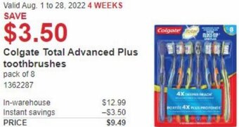 Costco Colgate Total Advanced Plus Toothbrushes offer