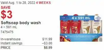 Costco Softsoap Body Wash 4 x 591ml offer