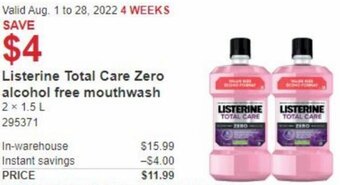 Costco Listerine Total Care Zero Alcohol Free Mouthwash 2 x 1.5 L offer